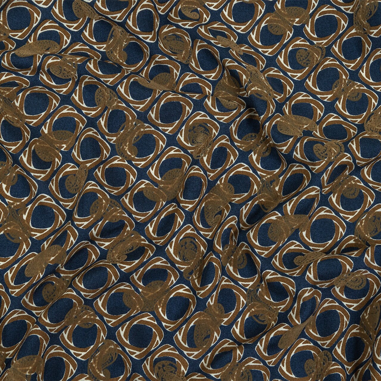 1 Yard Beige Navy Flocked Paisley Twisted Squares Printed Viscose Woven Fabric Width 57 Inches